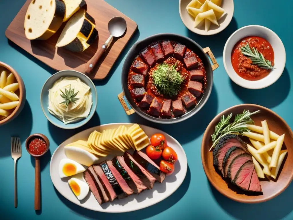 Un asado uruguayo con influencia italiana, con carnes suculentas y platos clásicos italianos