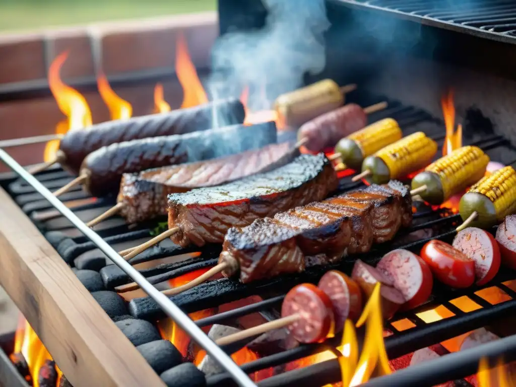 Preparación de asado uruguayo con ingredientes de primera en parrilla rústica al aire libre