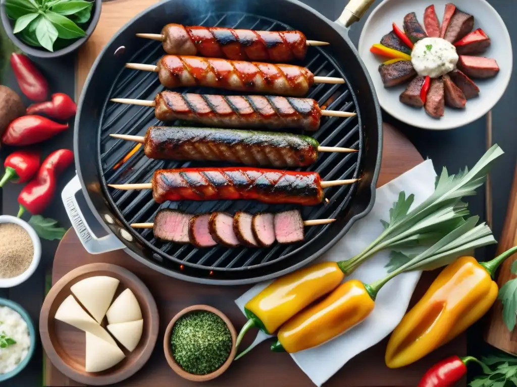 Preparación asado uruguayo: ingredientes primera calidad cocinando en parrilla al aire libre