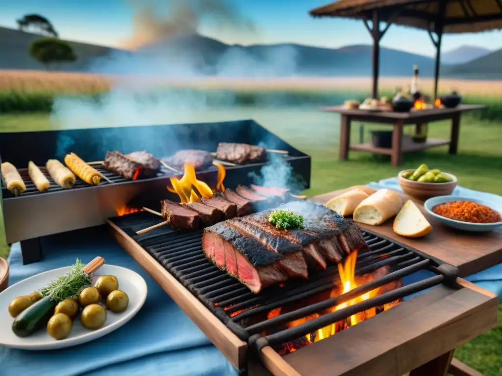 Un asado uruguayo inolvidable en un entorno pintoresco con amigos riendo y disfrutando