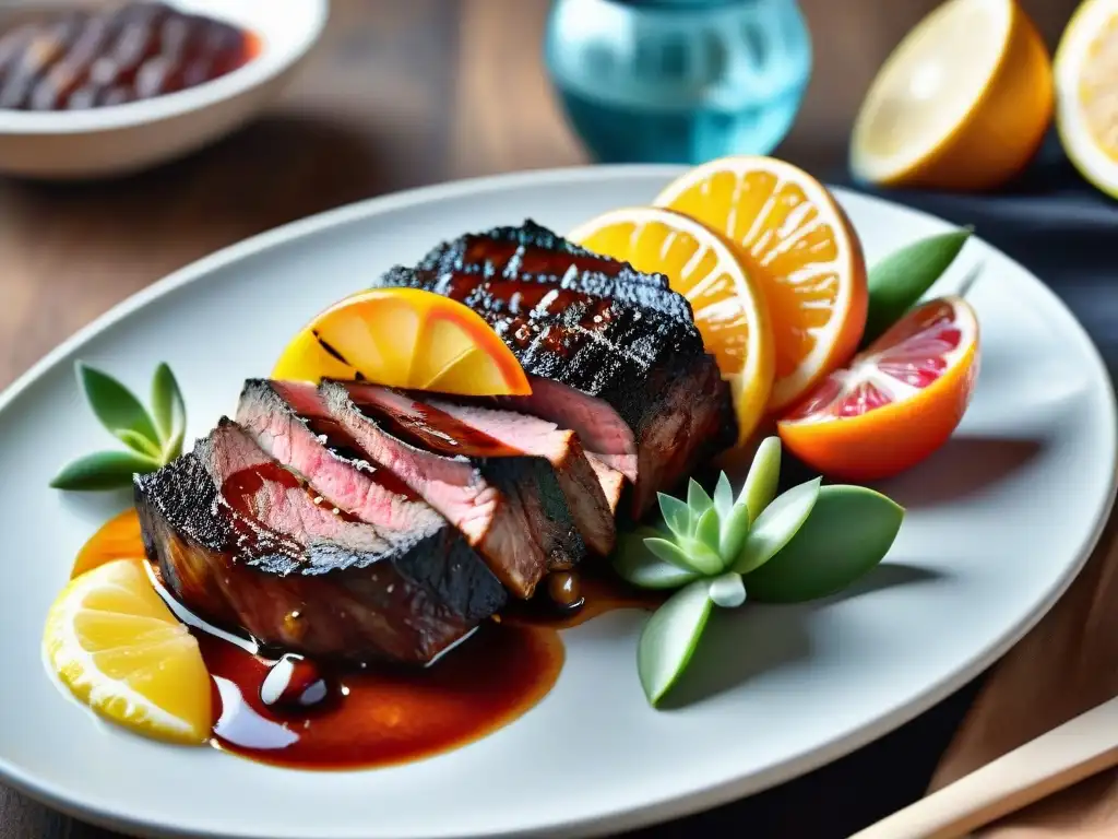 Un asado uruguayo jugoso y tierno, bañado en vinagreta de frutas vibrante