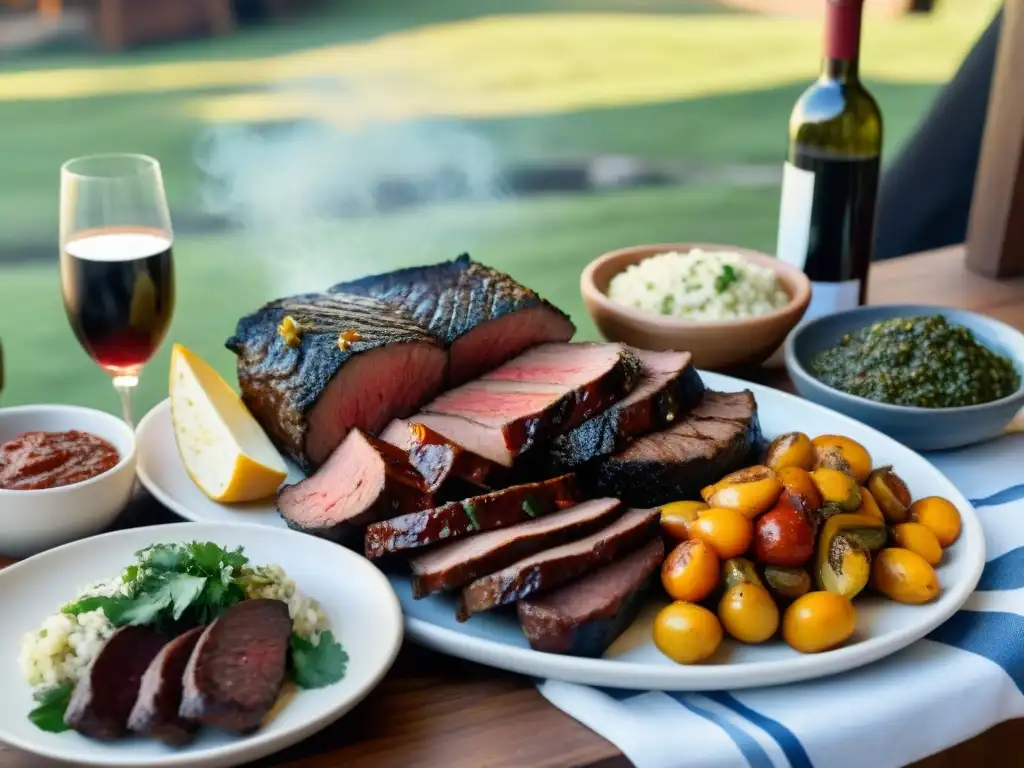 Un asado uruguayo con maridaje perfecto al aire libre en día soleado