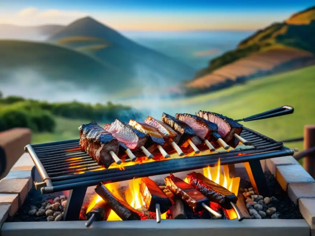 Un asado uruguayo con maridaje perfecto, carne jugosa y paisaje campestre