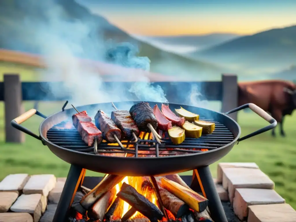 Celebración del asado uruguayo con maridajes innovadores en el campo bajo el cielo azul