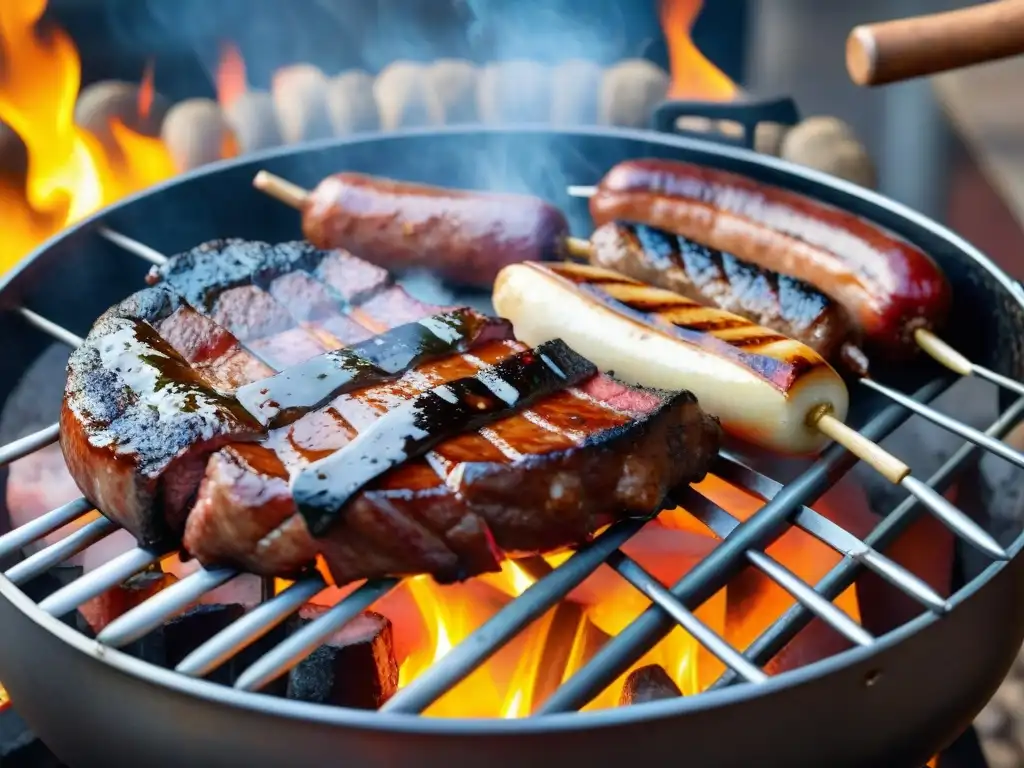 Un asado uruguayo con los mejores cortes para disfrutar - una escena festiva y sabrosa al aire libre