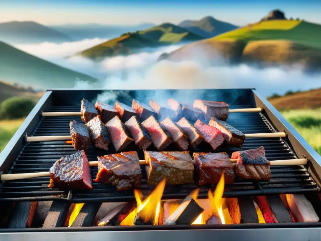 Un asado uruguayo perfecto en un paisaje campestre con gauchos expertos