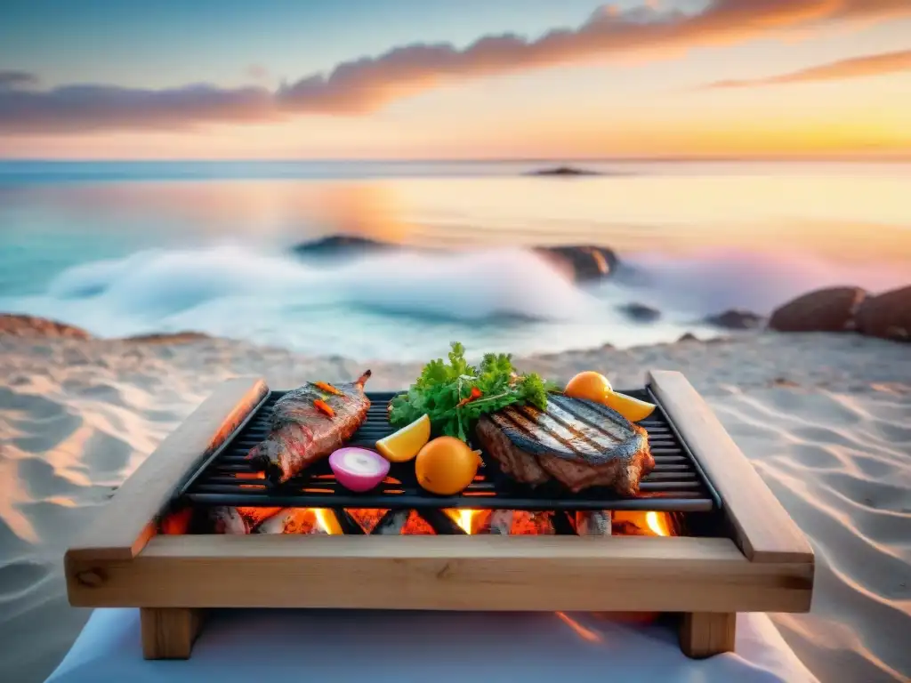 Un asado uruguayo en la playa al atardecer, con influencias griegas y turcas