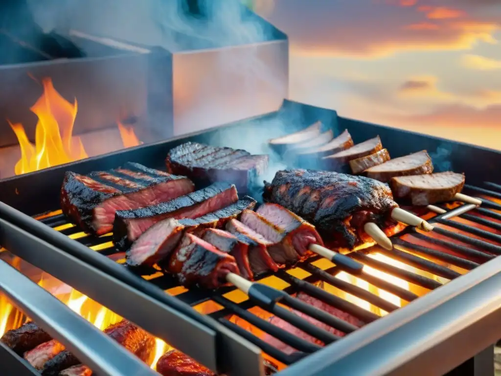 Un asado uruguayo en pleno brillo del atardecer