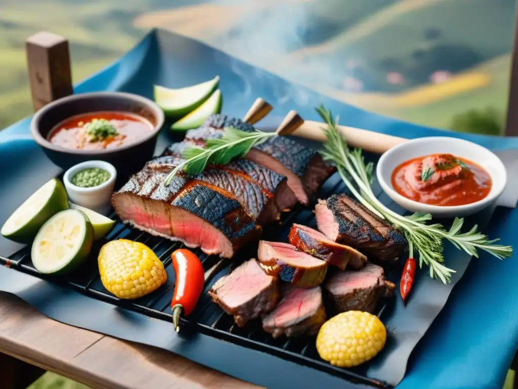 Un asado uruguayo con salsas perfectas en un paisaje campestre