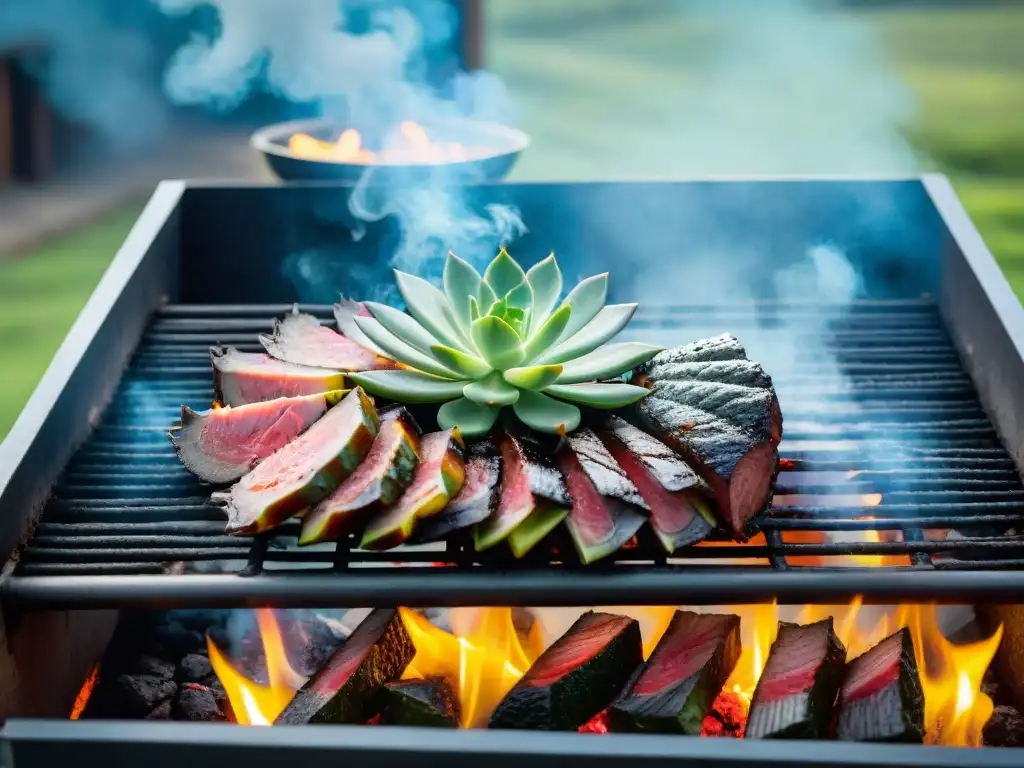 Un asado uruguayo sostenible rodeado de sellos, en un entorno natural