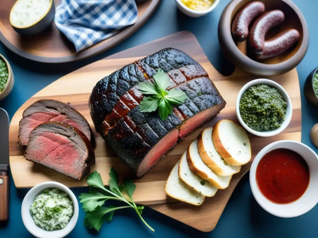 Un asado uruguayo tradicional con bebidas y alimentos típicos