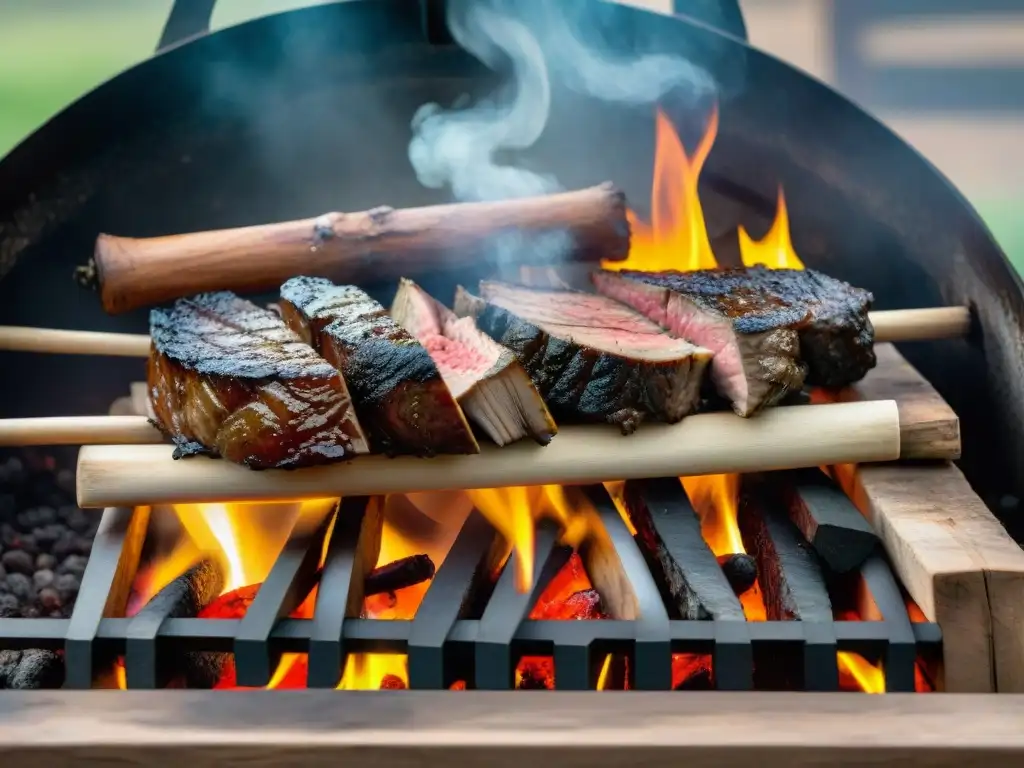 Un asado uruguayo tradicional con búfalo a la parrilla y chimichurri