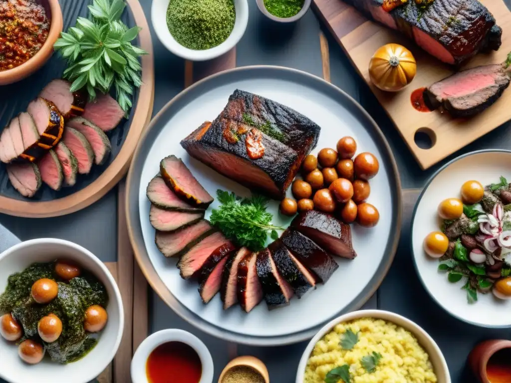 Un asado uruguayo tradicional en el campo con amigos y familiares disfrutando juntos