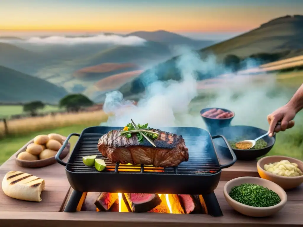 Un asado uruguayo tradicional en el campo al atardecer, certificaciones técnicas asado uruguayo