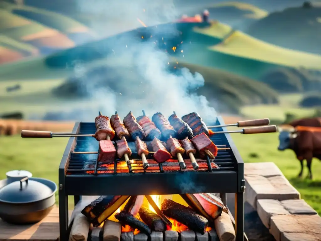 Un asado uruguayo tradicional con chef gaucho experto y paisaje campestre