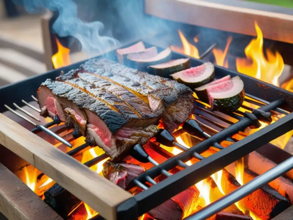 Un asado uruguayo tradicional con cordero jugoso en brasa