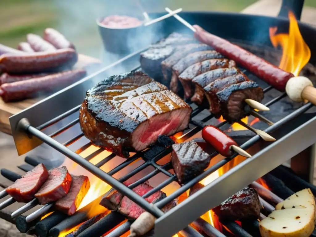 Un asado uruguayo tradicional con cortes premium y elementos típicos