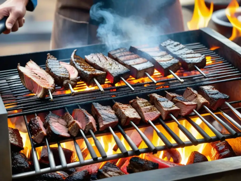 Un asado uruguayo tradicional con cortes icónicos, historia en cada sizzling