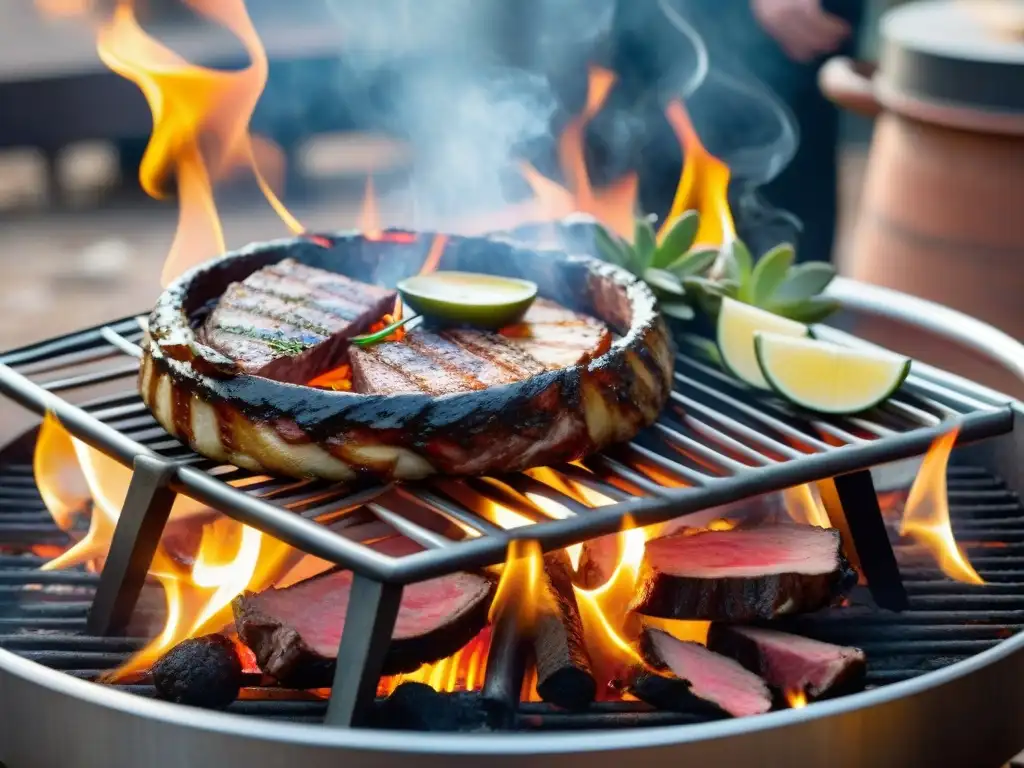 Un asado uruguayo tradicional con destilados locales maridaje asado en una atmósfera tentadora