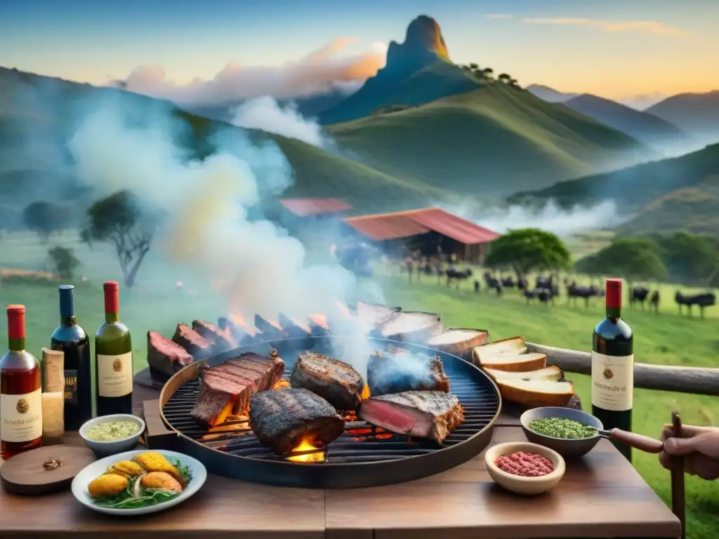 Exquisito asado uruguayo: tradición y camaradería en el campo Un asado uruguayo tradicional y detallado en el campo
