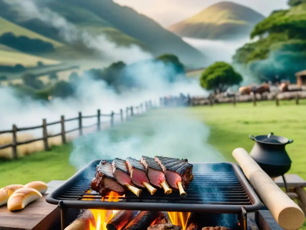 Un asado uruguayo tradicional en un entorno campestre sostenible y tranquilo