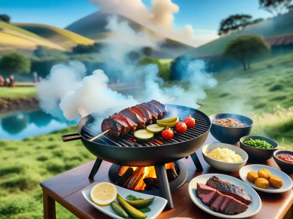 Un asado uruguayo tradicional en un entorno campestre sostenible