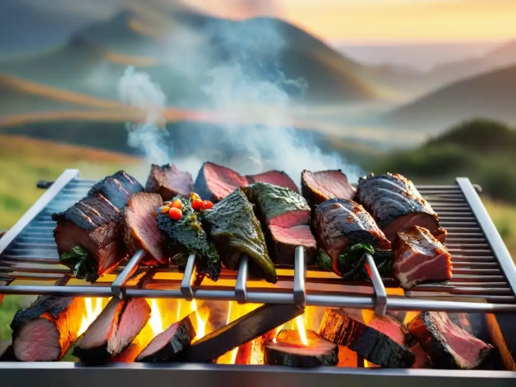 Un asado uruguayo tradicional con gauchos y chimichurri, significado cultural del asado uruguayo