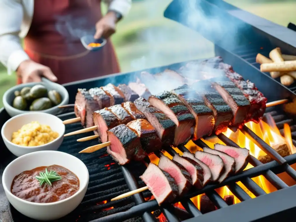Un asado uruguayo tradicional con gauchos expertos, secretos del asado uruguayo