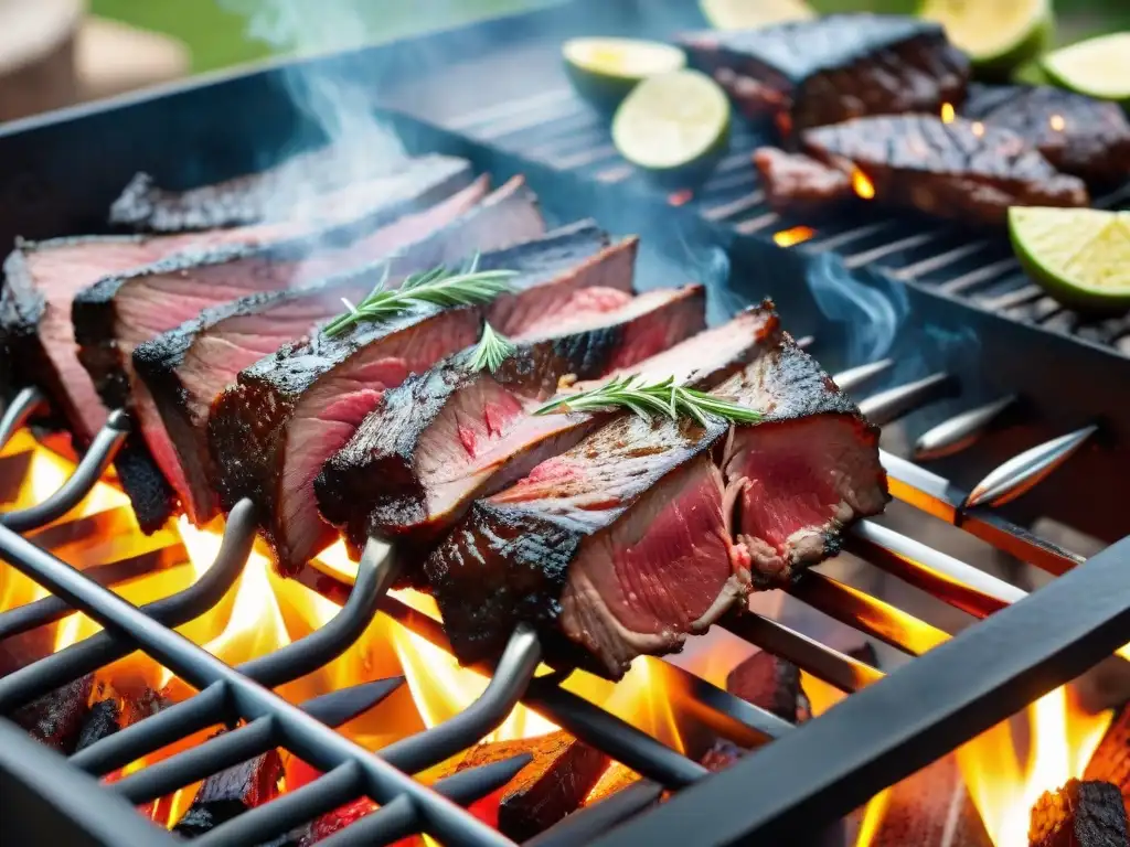 Un asado uruguayo tradicional con marinados exquisitos sobre brasas calientes