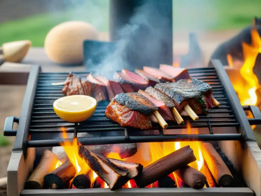 Un asado uruguayo tradicional con las mejores especias, cocinado a fuego lento en la campiña