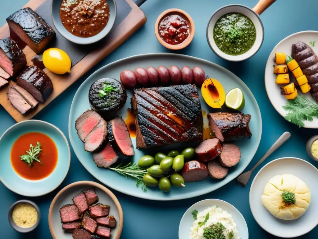 Un asado uruguayo tradicional con los mejores cortes: costillas, chorizo, morcilla y vacío en una parrilla al aire libre