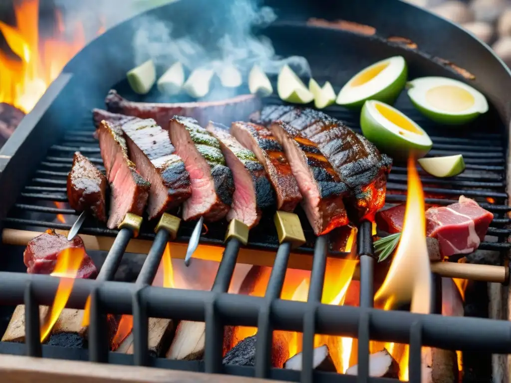 Un asado uruguayo tradicional con las mejores especias para asado parrilla, carnes jugosas sobre brasas