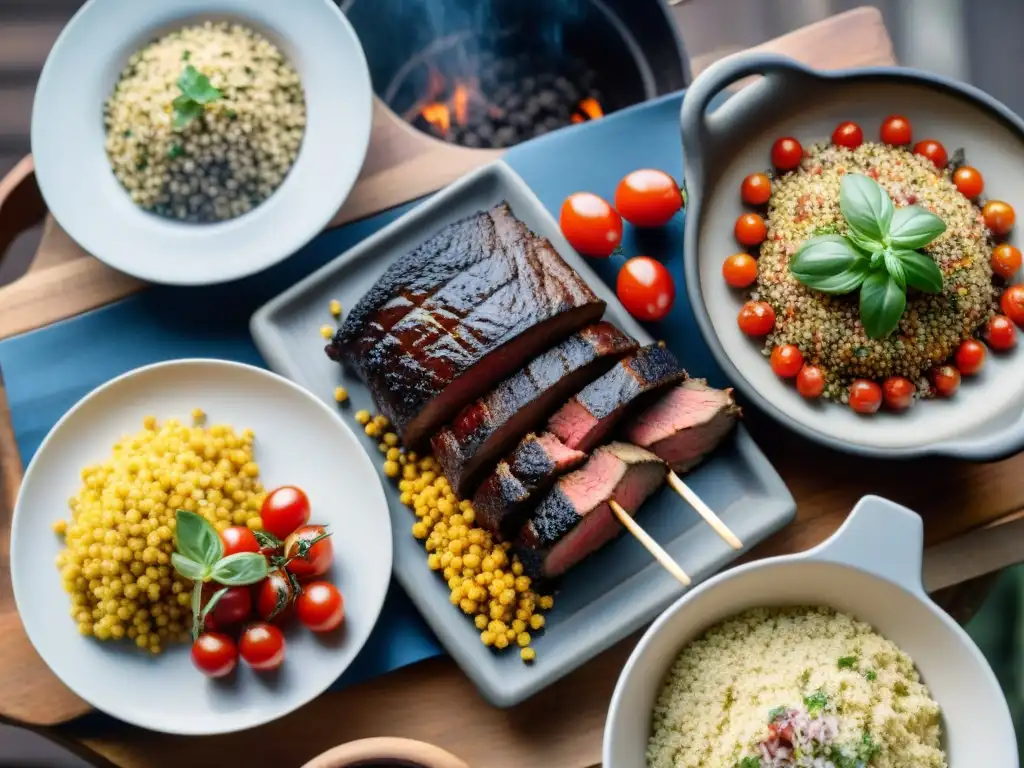 Un asado uruguayo tradicional con quinoto moderno, listo para disfrutar al aire libre