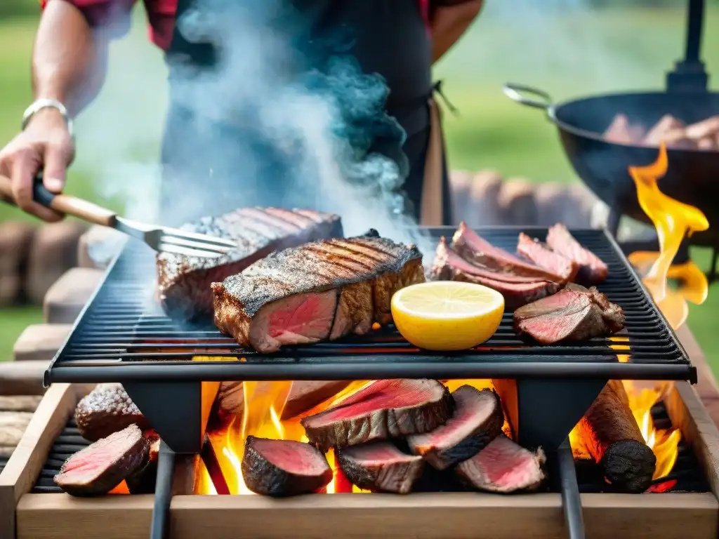 Un asado uruguayo tradicional con riñonada sizzling, gaucho experto y maridaje perfecto