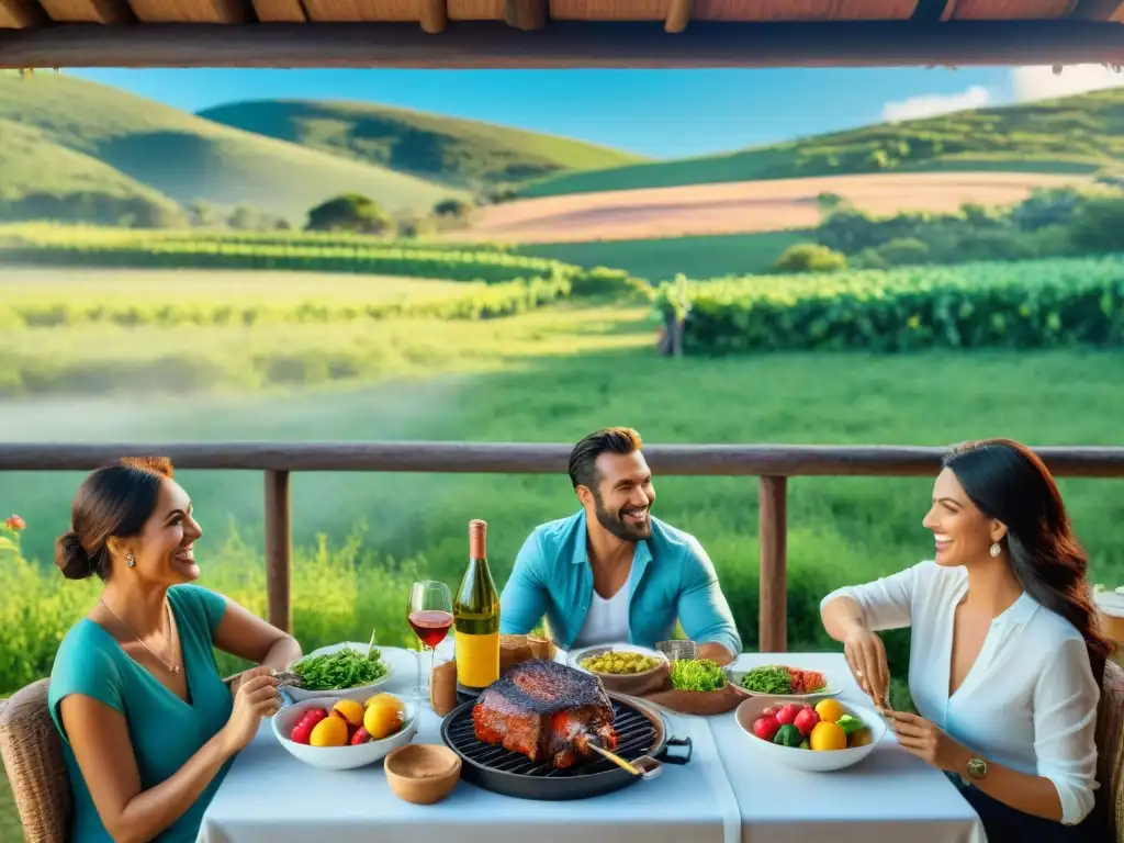 Un asado uruguayo en verano con maridaje de vinos rosados en un paisaje campestre