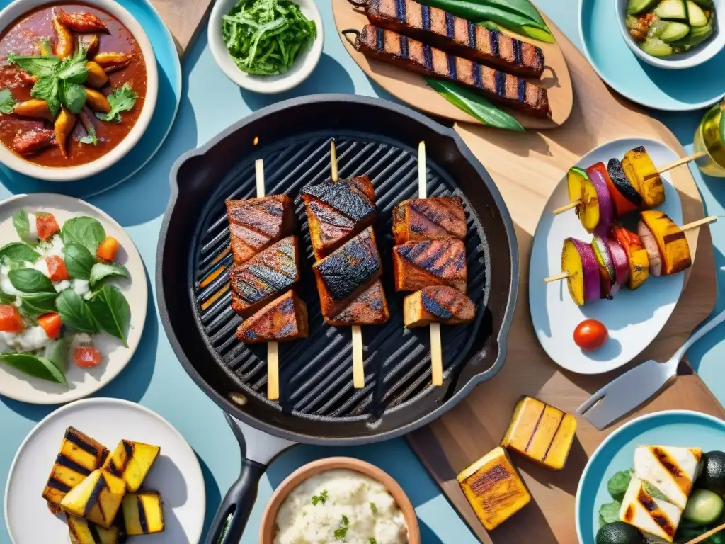 Un asado vegano en Uruguay: parrilla con seitan chorizo, vegetales a la parrilla y brochetas de tofu