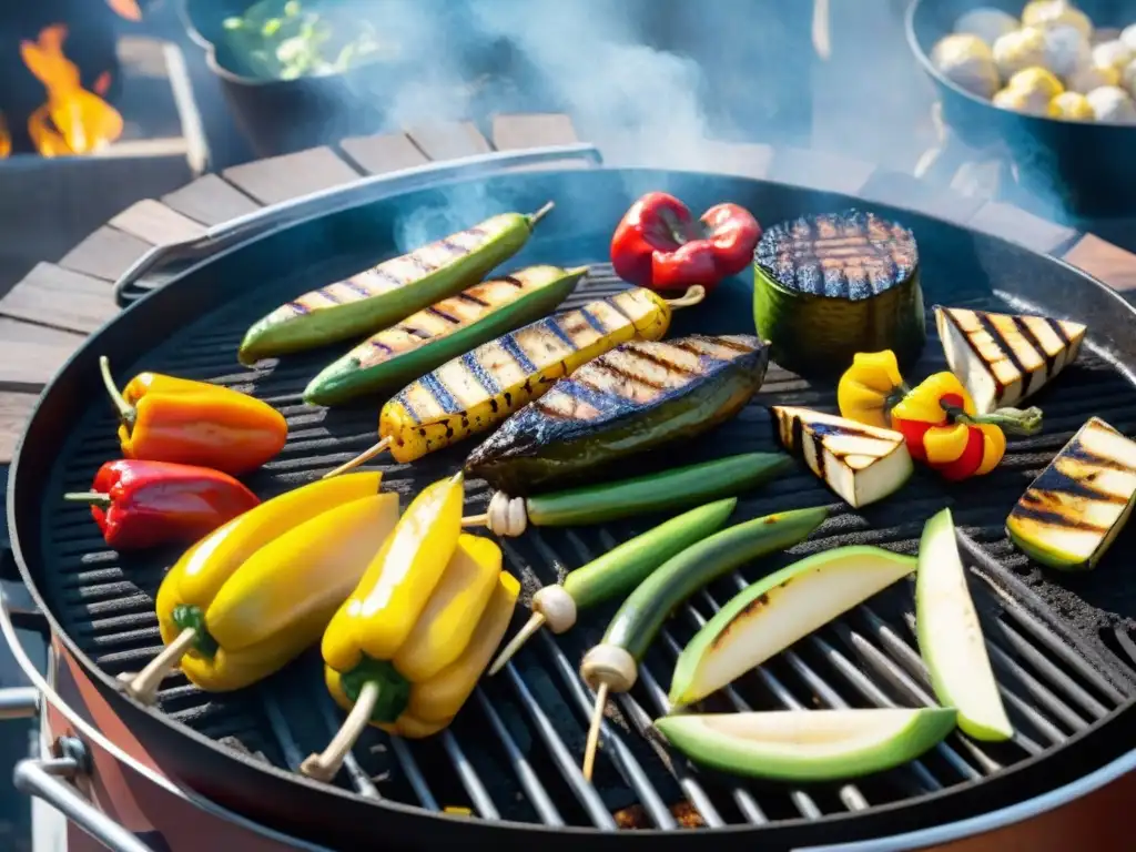 Un asado vegano innovador con verduras a la parrilla en un día soleado al aire libre