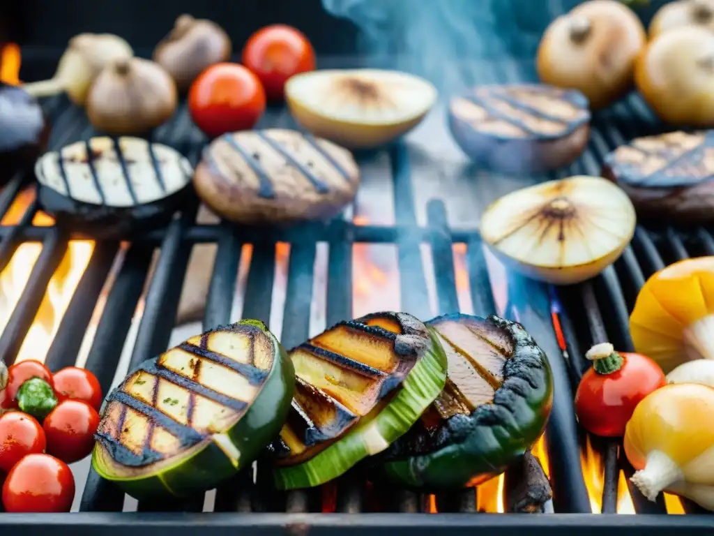 Un asado vegetariano con portobellos y salsa romesco en un día soleado y apetitoso