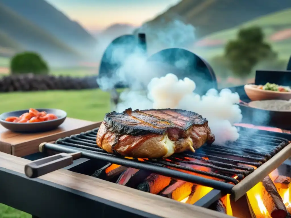 Un asador uruguayo preparando un asado tradicional con Secretos del asado uruguayo tradicional