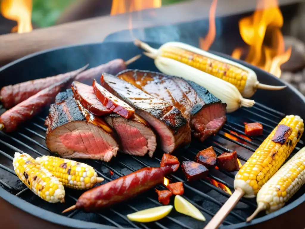 Fotografiar asados uruguayos profesionalmente: Detalle fotorealista de un delicioso asado uruguayo a la parrilla