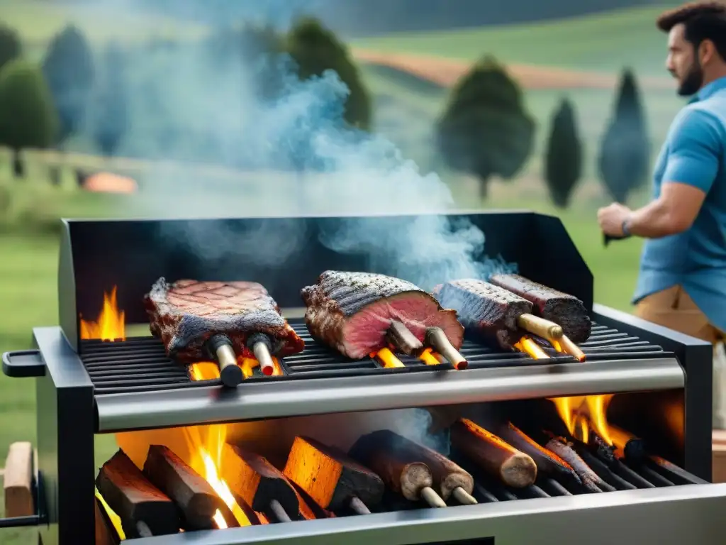 Un asombroso asado uruguayo con parrilla inteligente en acción, fusionando tecnología y tradición