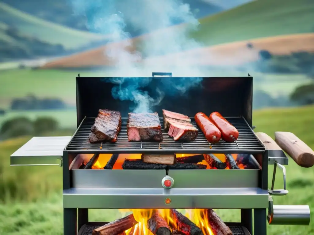 Un asombroso asado uruguayo en parrilla, con amigos y deliciosos cortes de carne, en un escenario campestre