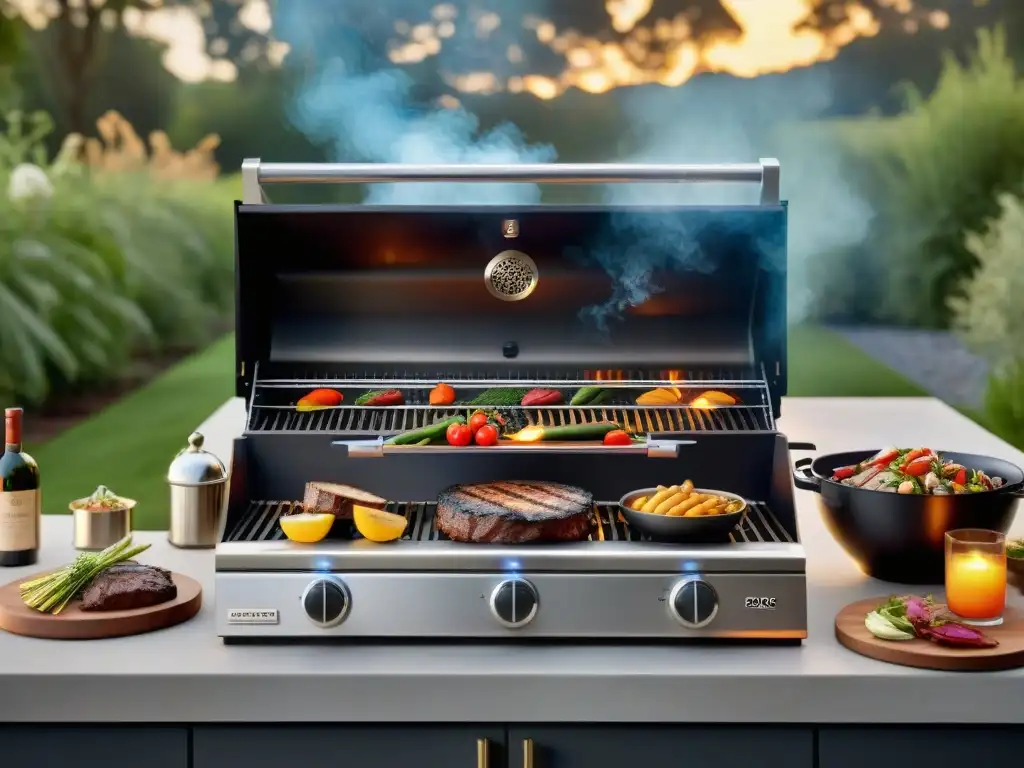 Un atardecer de sofisticación urbana, con un asado a la parrilla sin humo en una cocina moderna y elegante