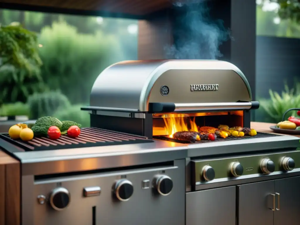 Avances tecnológicos en parrillas de asado gourmet de alta gama en cocina exterior lujosa