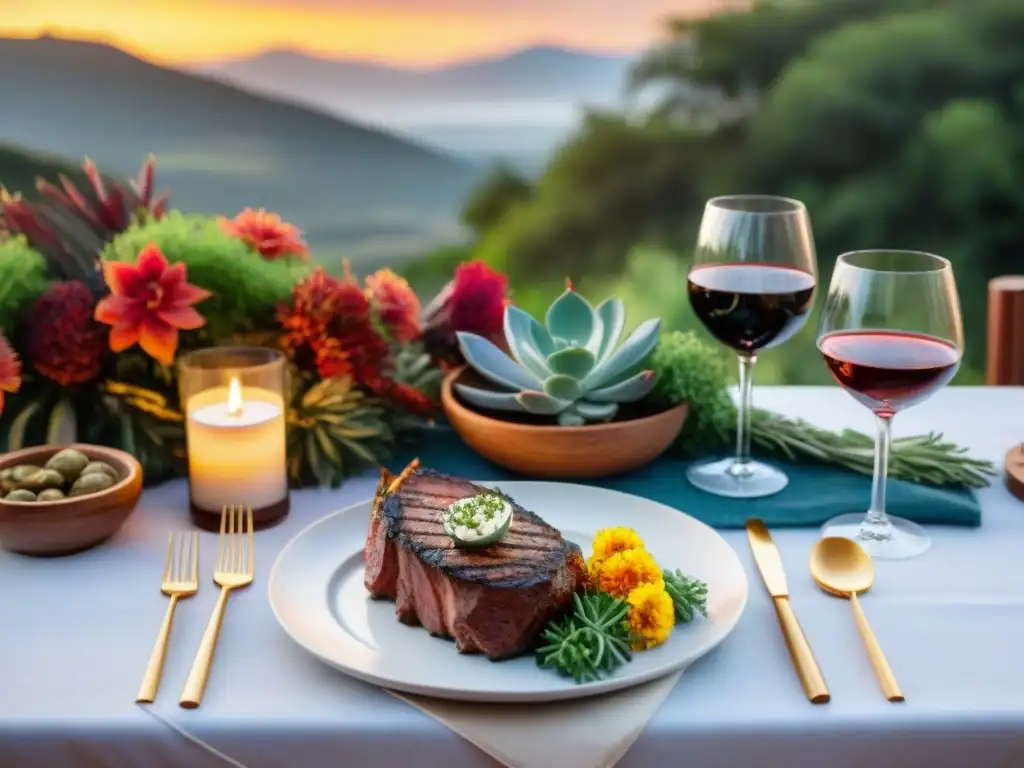 Un banquete uruguayo con los mejores vinos para asado, rodeado de naturaleza y amigos, en un ambiente festivo