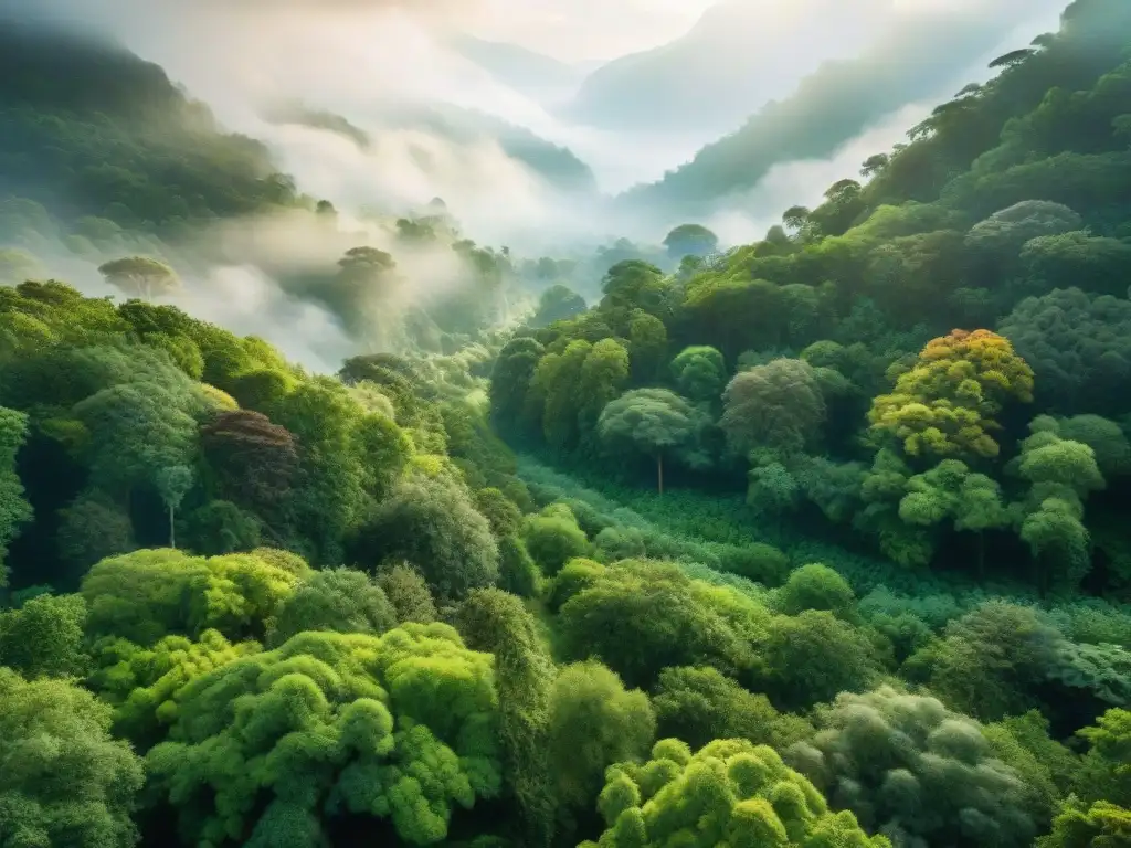 Selva exuberante: armonía ecológica con biodiversidad Un bosque exuberante en armonía, resaltando la biodiversidad