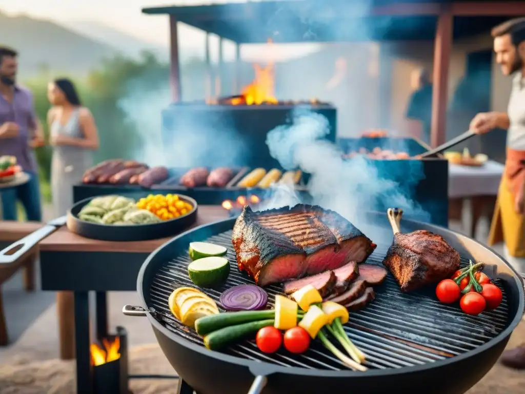 Brillante asado argentino con amigos y familia disfrutando