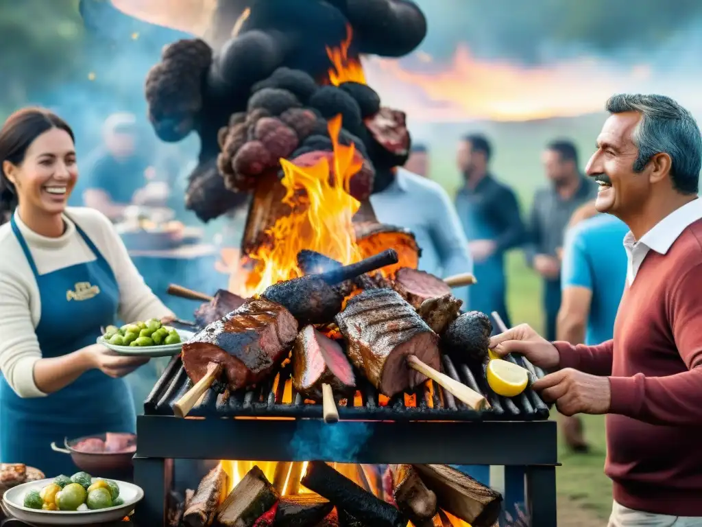 Celebración de un asado uruguayo: amigos y familia alrededor de la parrilla