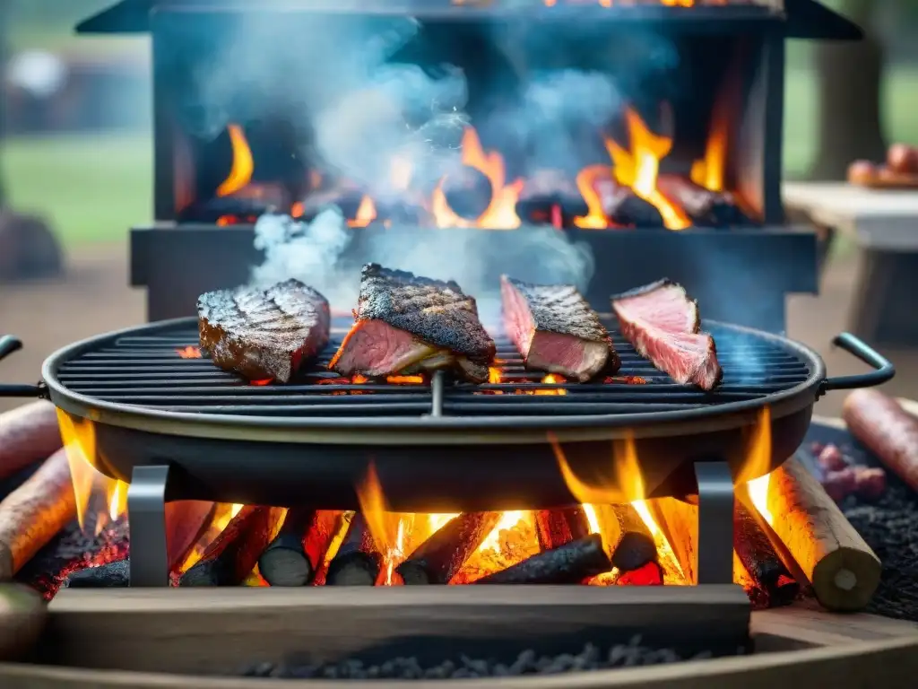 Celebración de un asado uruguayo tradicional con amigos y familiares en el campo