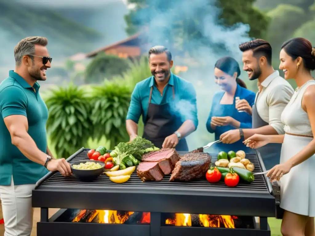 Celebración de eventos de Asado Culturas Gastronómicas: Personas disfrutando de un asado al aire libre con delicias culinarias y ambiente festivo